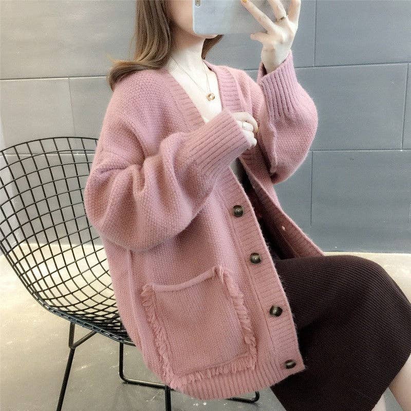UZ Wholesale Store – wholesale Cardigan – Women’s – Solid Color V-Neck Cardigan Sweater Coat2