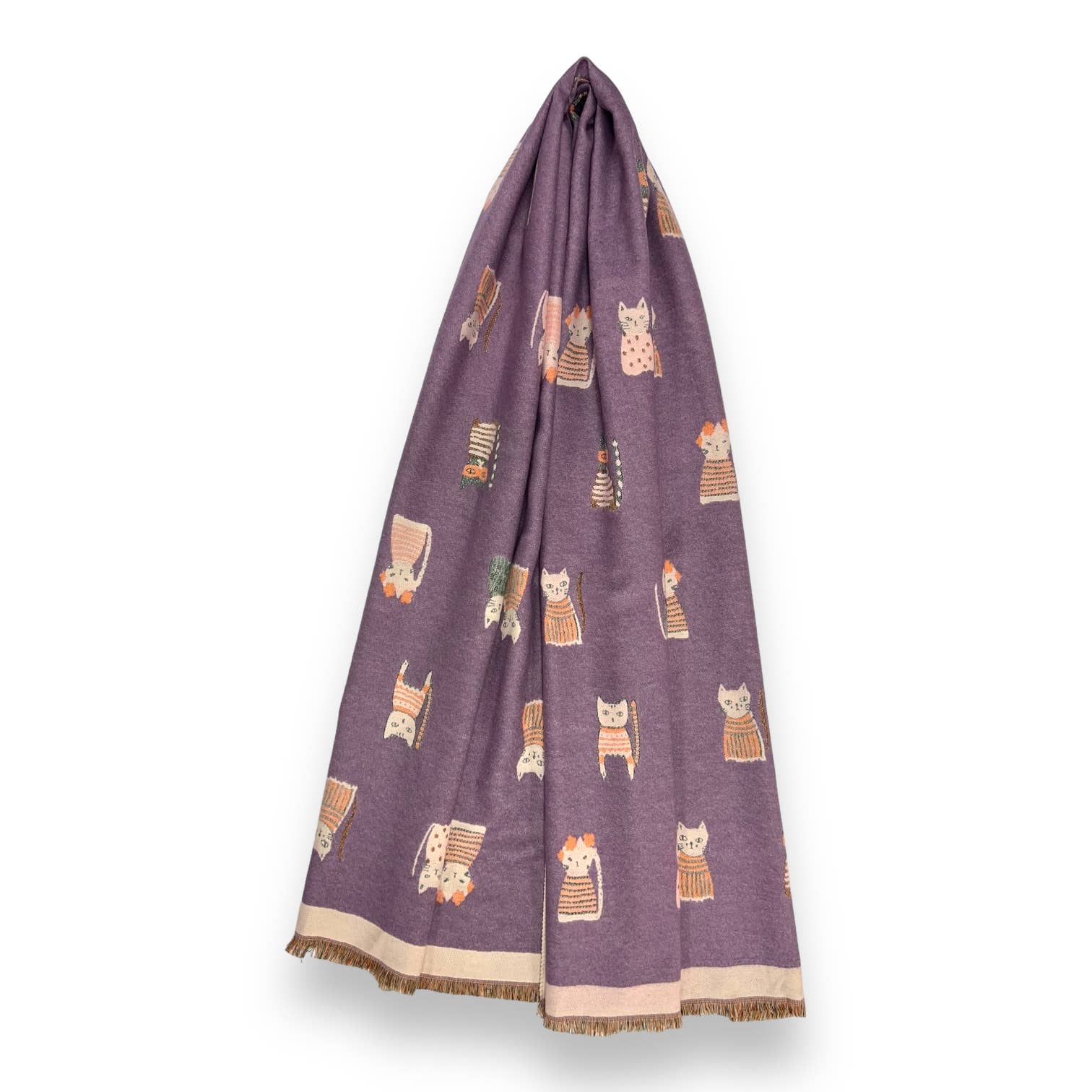 London Scarves - Vente Écharpe – femme - Écharpe réversible en laine mélangée à motifs de chats colorés12