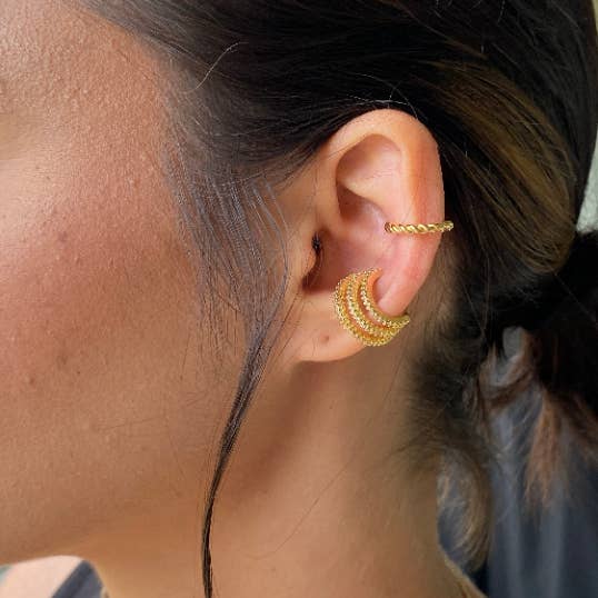 GoldFi - Wholesale Cuff/Wrap Earrings - 18K Gold Filled Cubic Zirconia Three-Layer Ear Cuff3