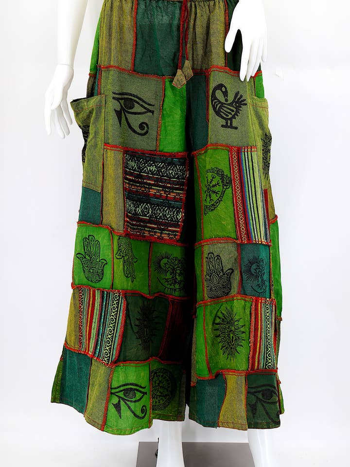 Himalaya Handmade - Wholesale Pants – Women's - Cotton Hippie Handmade Harem Overlock Old Gods Symbols Patchwork Wide Leg Bohemian Trousers9