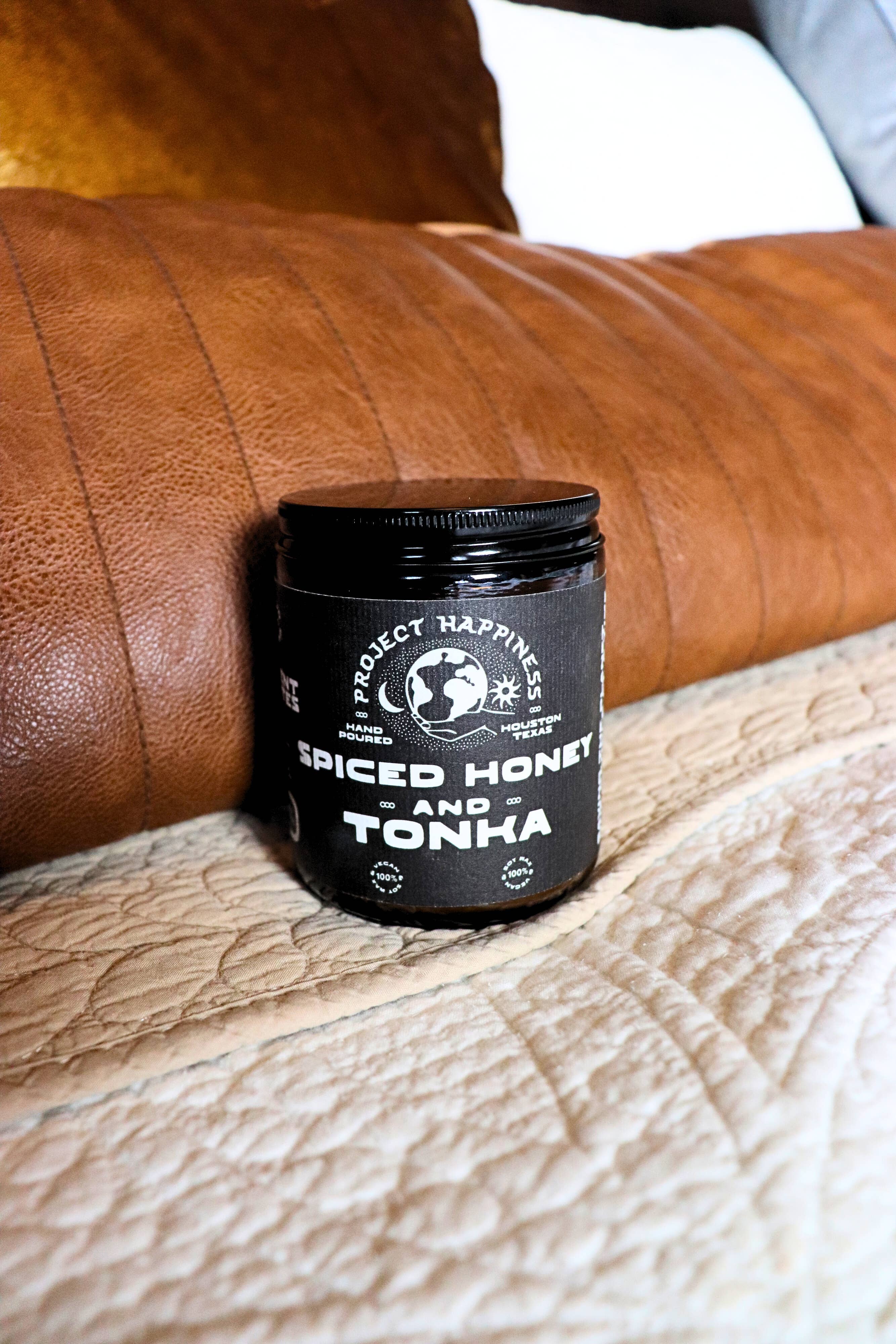 Project Happiness Candle Co. - Wholesale Jar/Filled Candle - Spiced Honey and Tonka Soy Candle - 8oz1