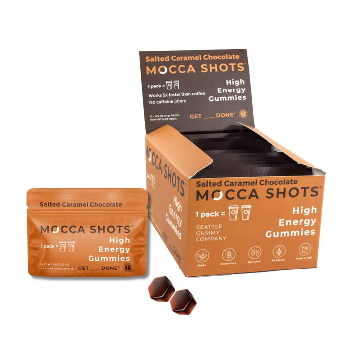 Seattle Gummy Company - Wholesale Oral Supplement/Vitamin - Mocca Shots Salted Caramel Chocolate Caffeine Gummy |12-Pack