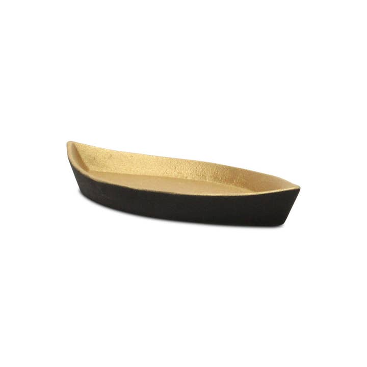 HomeRoots - Wholesale Serving Tray - 10" Black And Gold Cast Iron Oval Boat Shaped Tray4