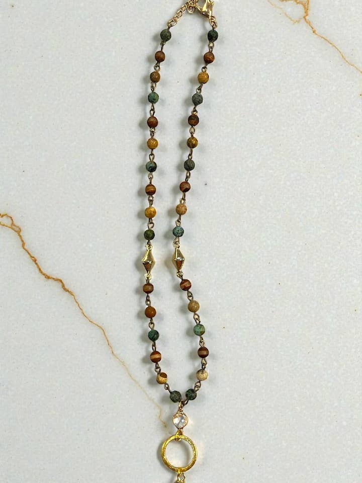 Collar Jasper Mix y Oro de 22" con Doble Colgante de Oro para venta al por mayor de Ava Capri