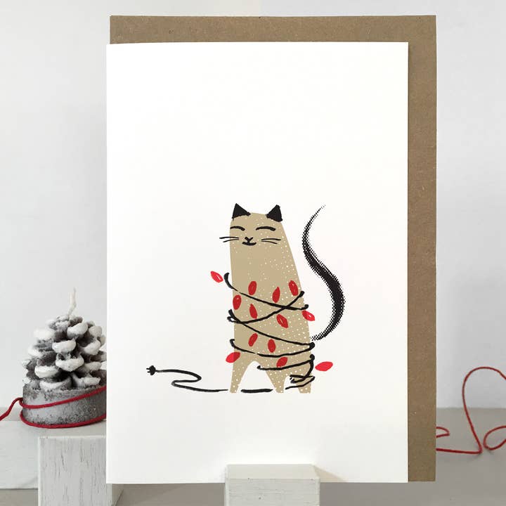 Cheeky Cat Christmas Card | Xmas Card | Holiday | Seasonal for wholesale by Purpose & Worth etc
