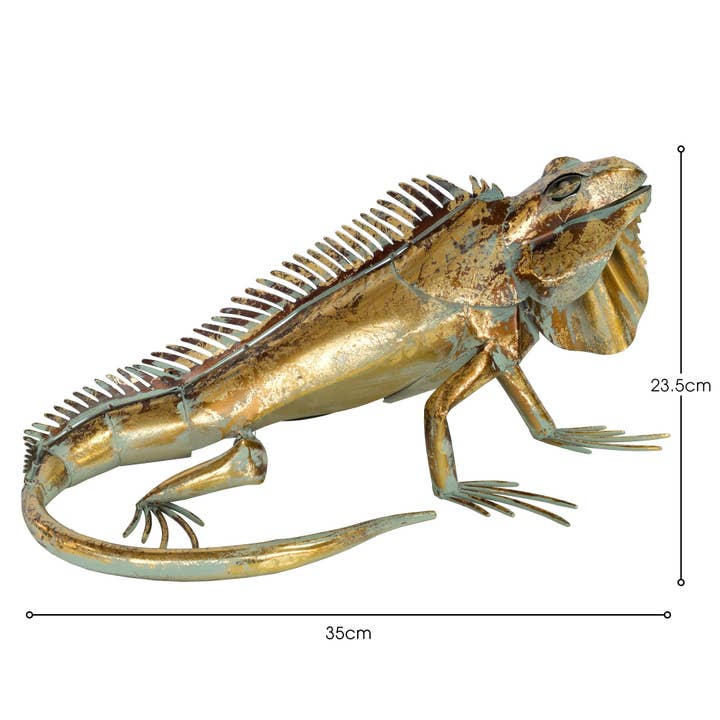 Febland - Wholesale Sculpture - Gold Iron Iguana Sculpture Lifelike Home Decor Ornament