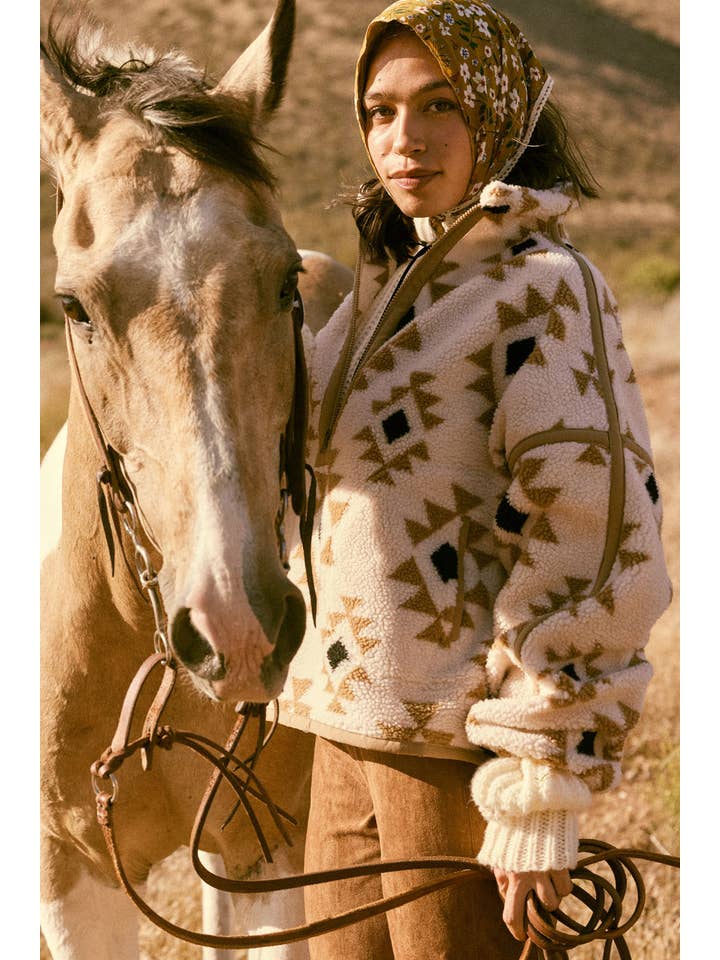 Promesa USA - Wholesale Knit Sweater - Women's - Geometric-Print Sherpa Fleece Half-Zip Pullover1