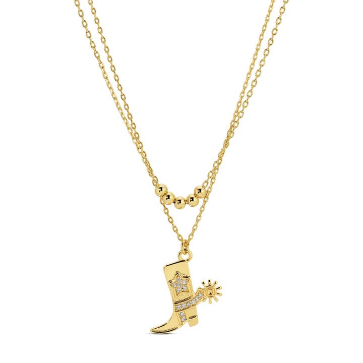 Splendid Iris - Wholesale Pendant/Charm Necklace - Glitzy Cowgirl Boot Double Necklace