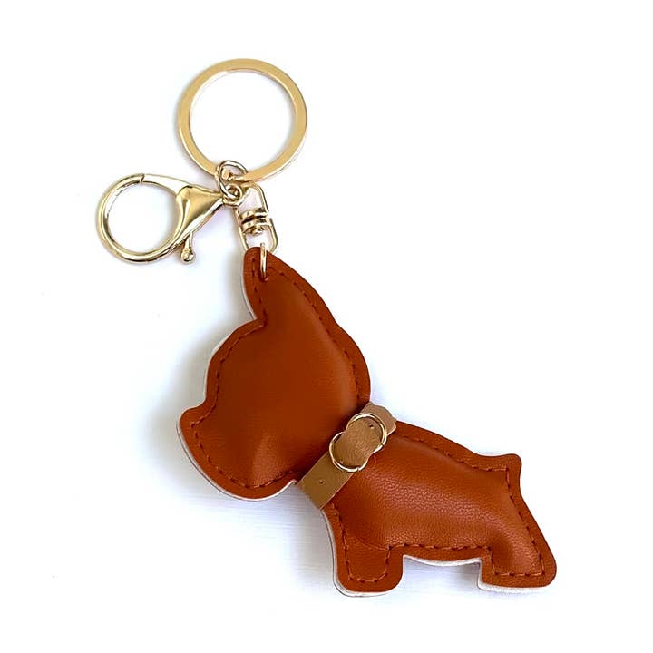 Bag Charm French Bulldog Vegan Leather Dog Keychain Brown for wholesale by iconic mi