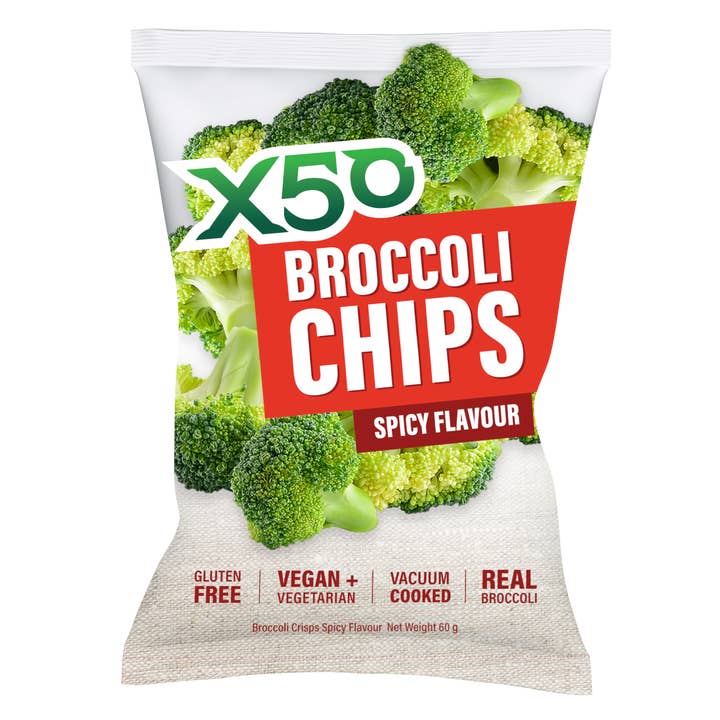 X50 Broccoli Chips Spicy 60g for wholesale by Tribeca Health