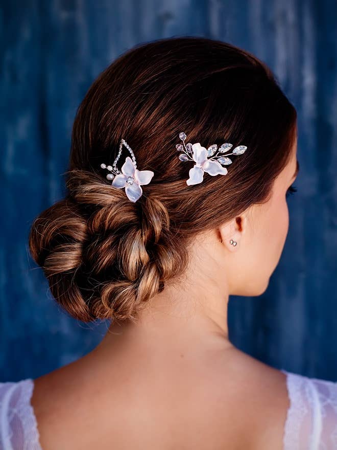 Rose gold bridal hair pins set of 2 for wholesale by Julia Key's Designs