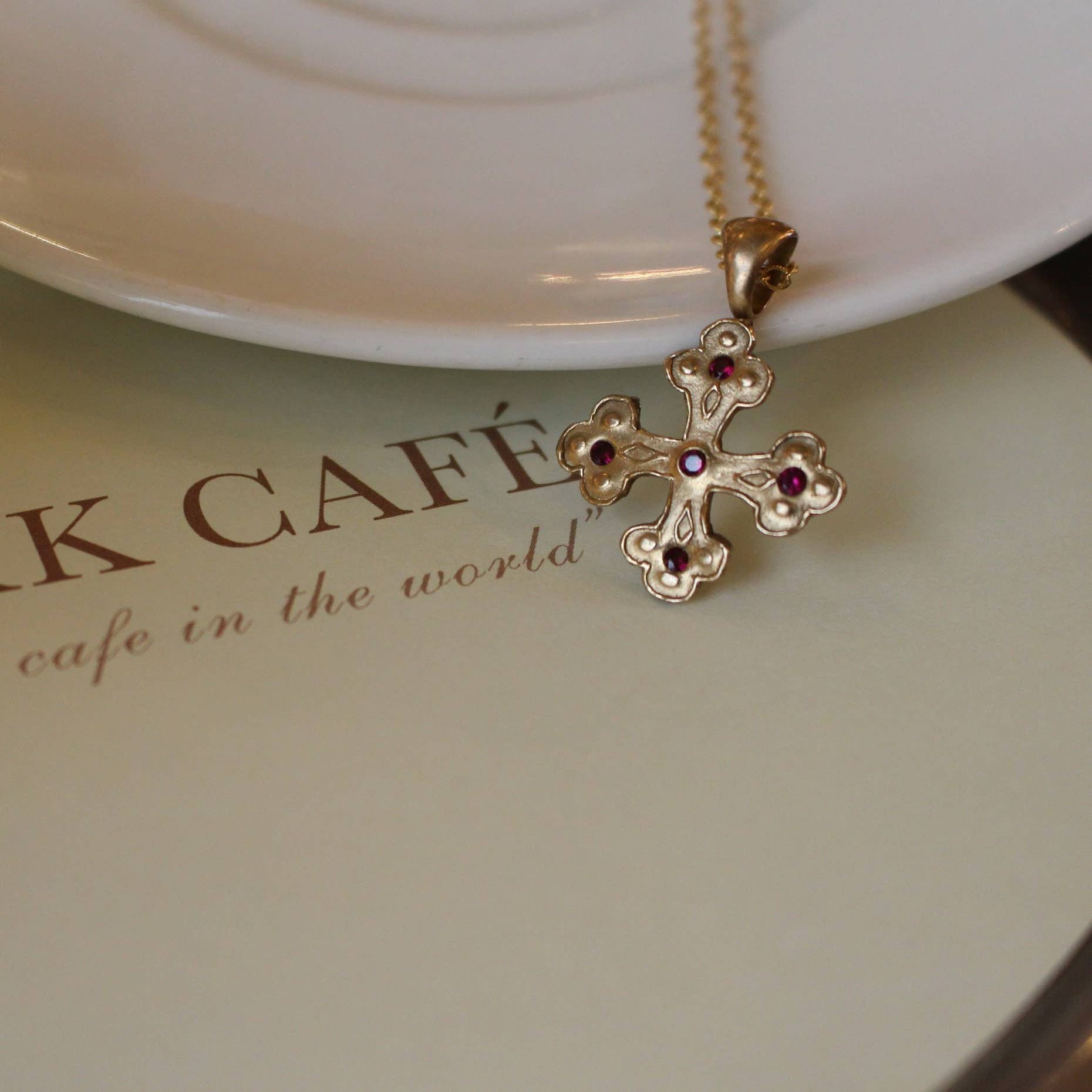 Vis a Vis Jewelry - Wholesale Pendant/Charm Necklace - Byzantine Cross Necklace With Garnet6