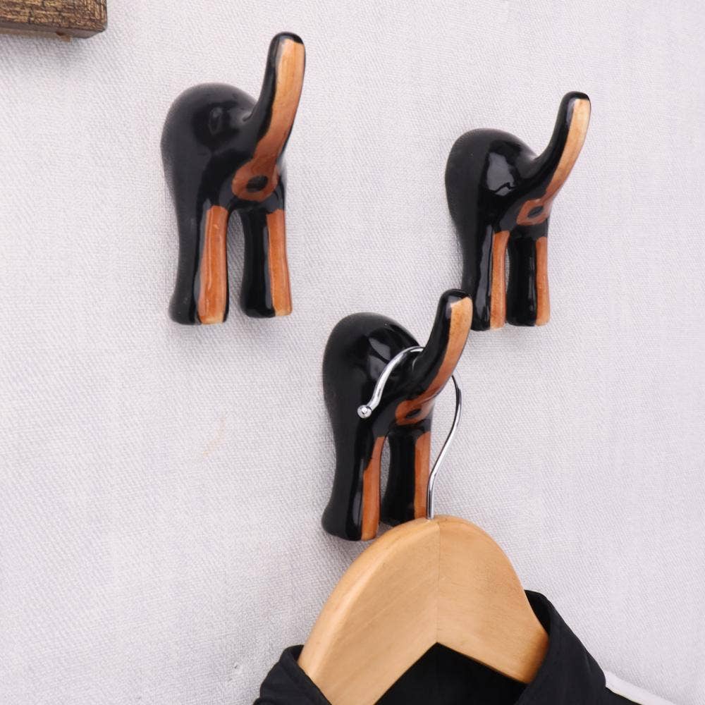 3 Piece Ceramic Dog Tail Wall Hook Black and Brown for wholesale on Faire1