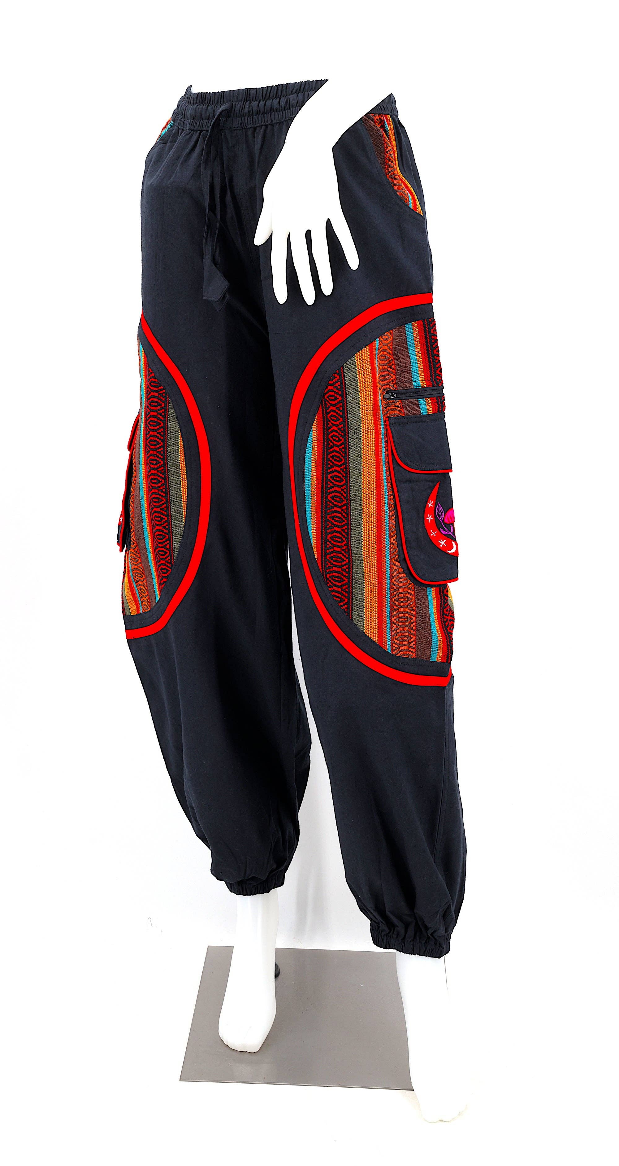 Himalaya Handmade - Venta al por mayor Pantalones - Mujer - Pantalones bohemios hechos a mano de algodón con bordado de luna y hongos estilo harem7