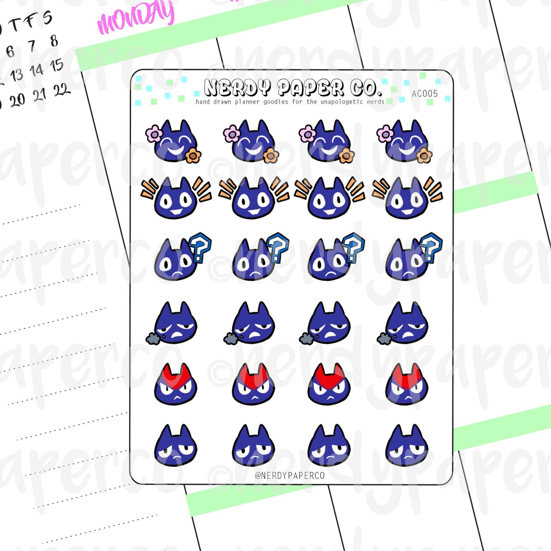 NERDY PAPER CO. - Wholesale Sticker - ANIMAL CROSSING CONVERSATION EMOTION EMOJIS - Hand Drawn Planner Stickers - Deco - AC0051