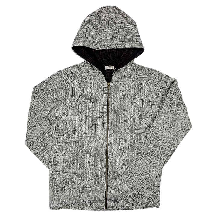 Giacca con cappuccio nera e beige, giacca tessuta con stampa etnica, unisex per la vendita all'ingrosso da parte di Tribal Trade GmbH