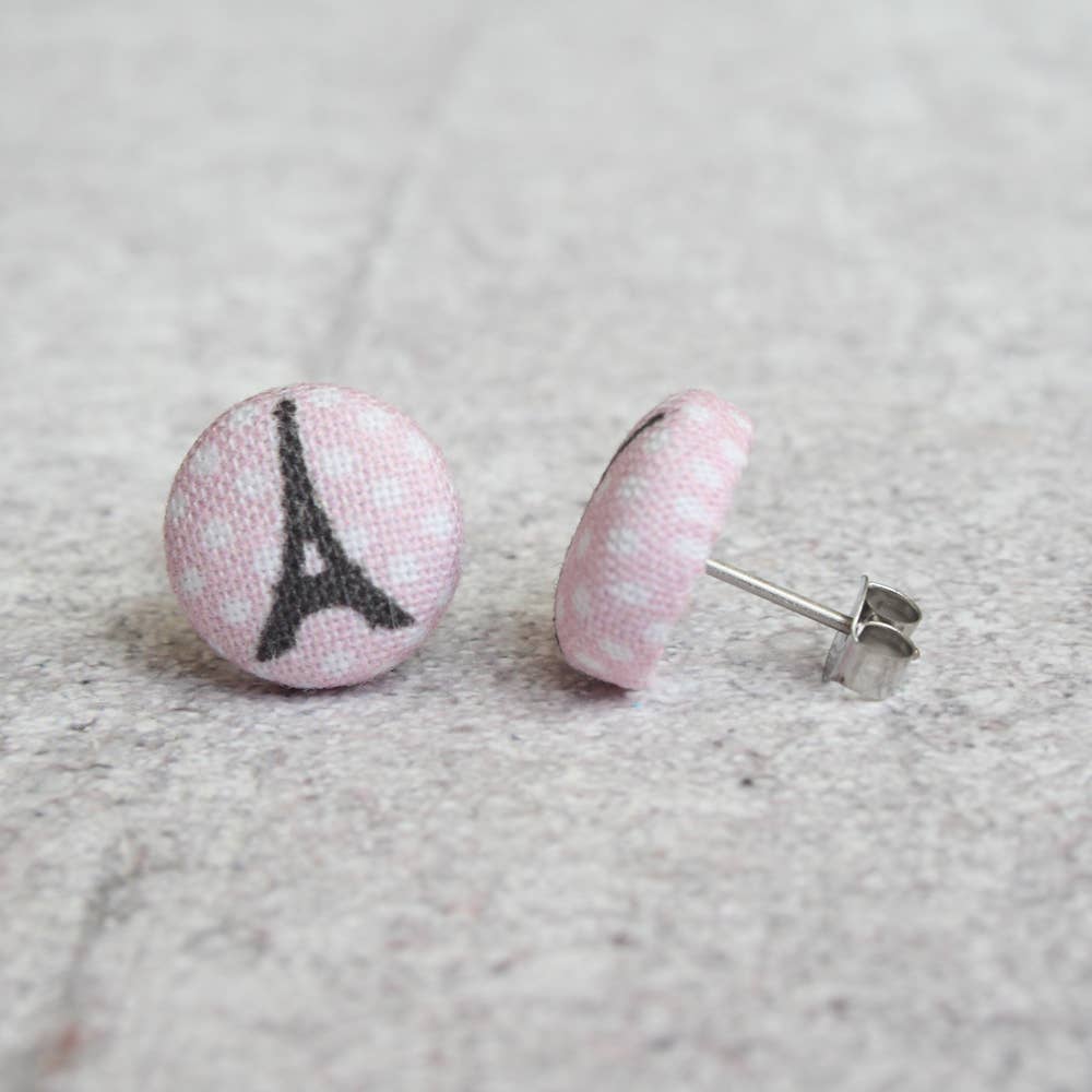 Rachel O's - Wholesale Stud/Post Earrings - Eiffel Tower Fabric Button Earrings1