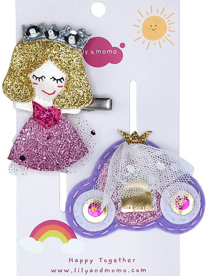 Golden Carriage Princess Hair Clips- Pink and Gold for wholesale by Lily and Momo