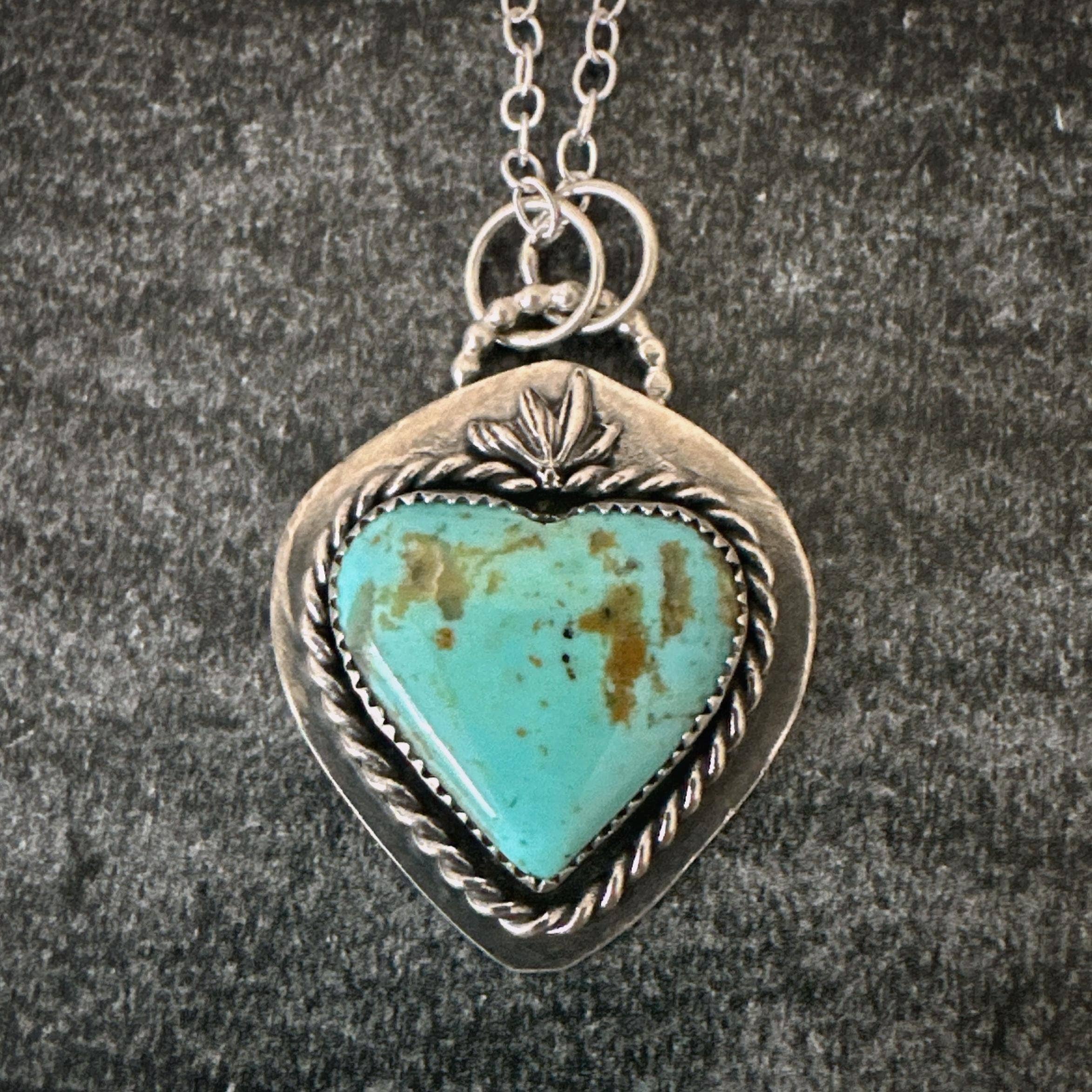 oaktownwendy - Wholesale Pendant/Charm Necklace - Kingman Turquoise Sacred Heart Necklace - Sterling Silver5