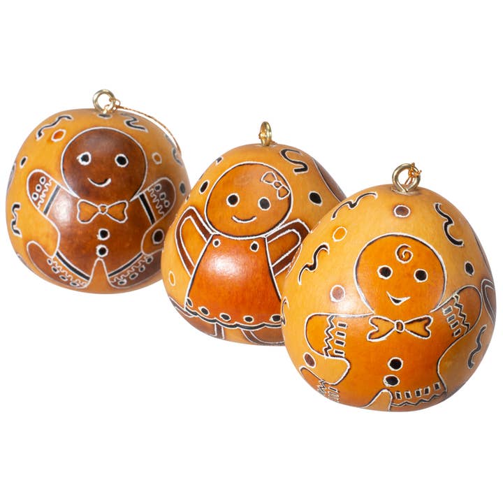 Gingerbread - Mini Gourd Ornament - Natural Christmas Decor for wholesale by Lucuma Designs