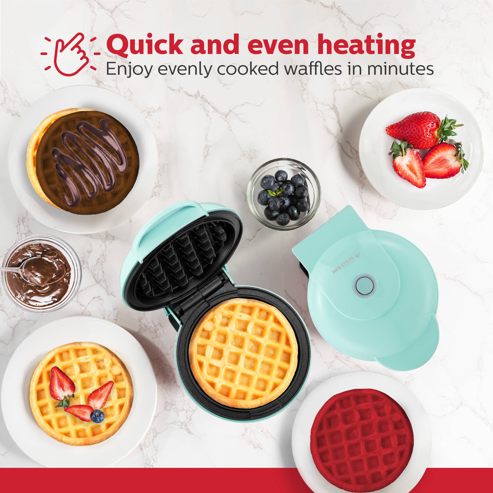 Holstein Housewares - Wholesale Kitchen Appliance - Personal Waffle Maker - 4 inch Mini - Assorted Colors 37