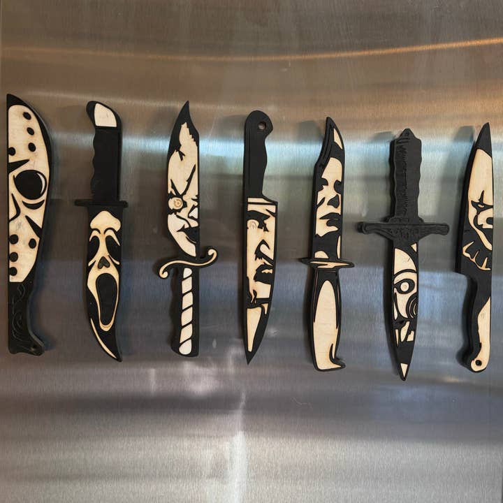 Wooden Horror Knives Magnets. Set of 7. for wholesale by Hillbilly Hippy