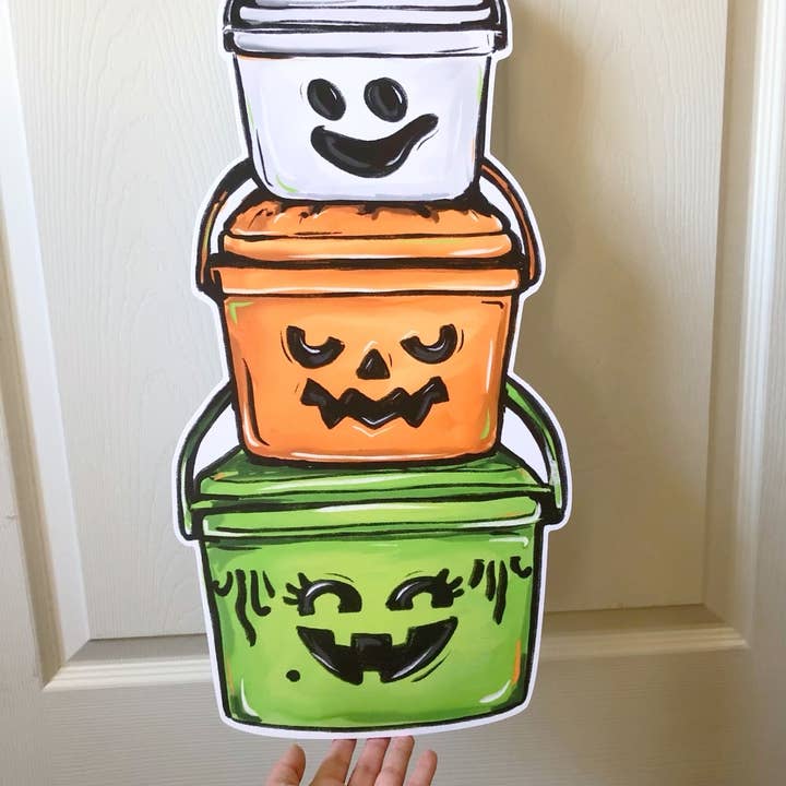 Home Malone - Wholesale Door Hanger - Happy Halloween Buckets Door Hanger Cute Ghost Fall Decor
