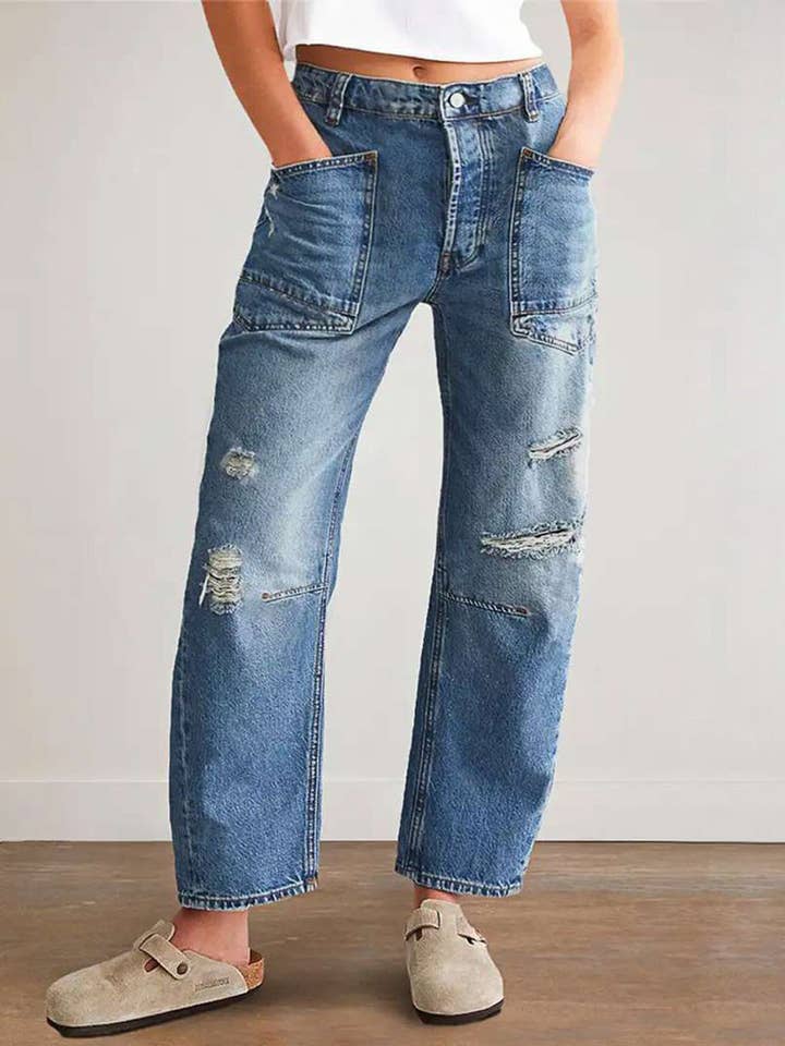 Loose Fit Distressed Straight Leg Jeans for wholesale by Aria Romance