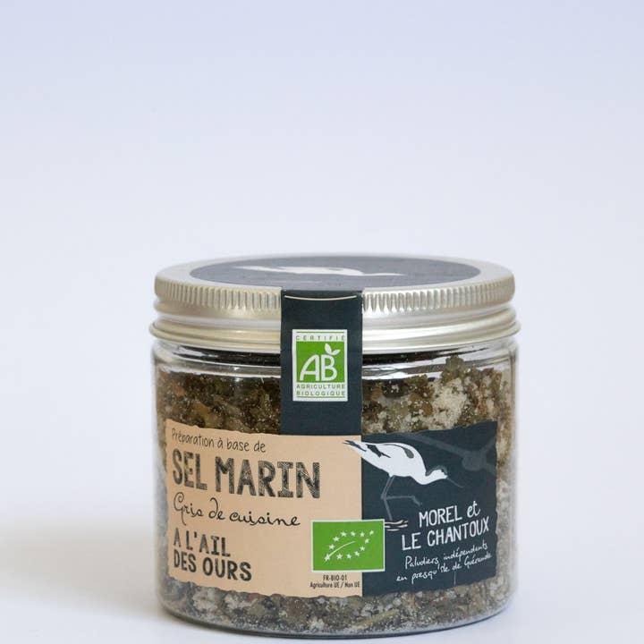 Guérande IGP salt with organic wild garlic - 150 g box for wholesale by L'atelier du sel - Morel & Le Chantoux