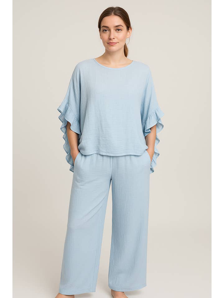 Lucy Sparks – wholesale Set med topp och byxa – Dam – KRINKLAT TYG BREDBENTA BYXOR CO-ORD