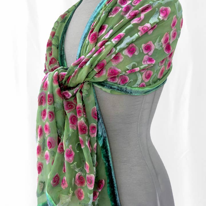 Sherit Levin Textiles - Venta al por mayor Bufanda - Mujer - Bufanda de terciopelo de seda Devoré con rosas