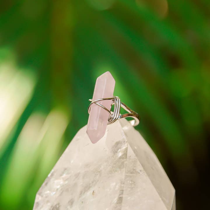 Rose Quartz Gemstone Adjustable Obelisk Ring for wholesale by Moon Child