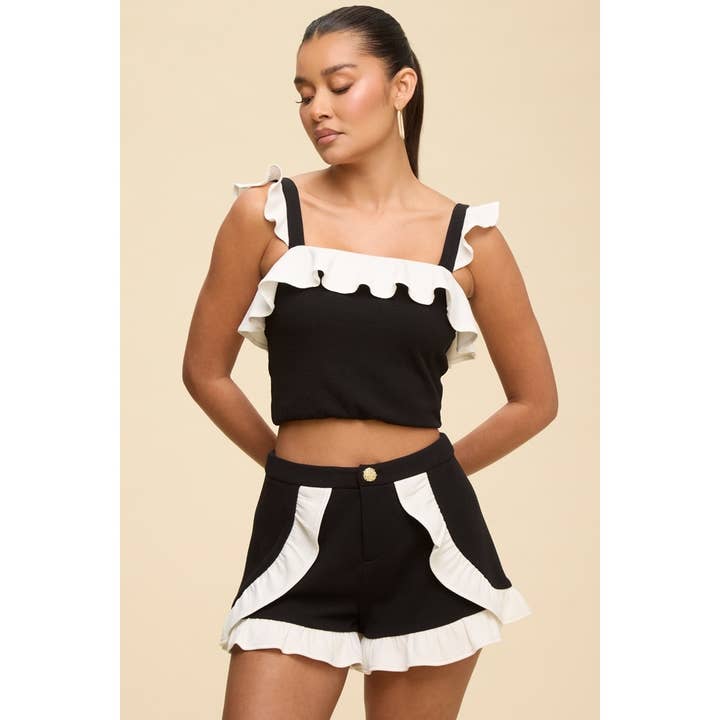 PONTE KNIT RUFFLE SHORT SET for wholesale by Luxxel