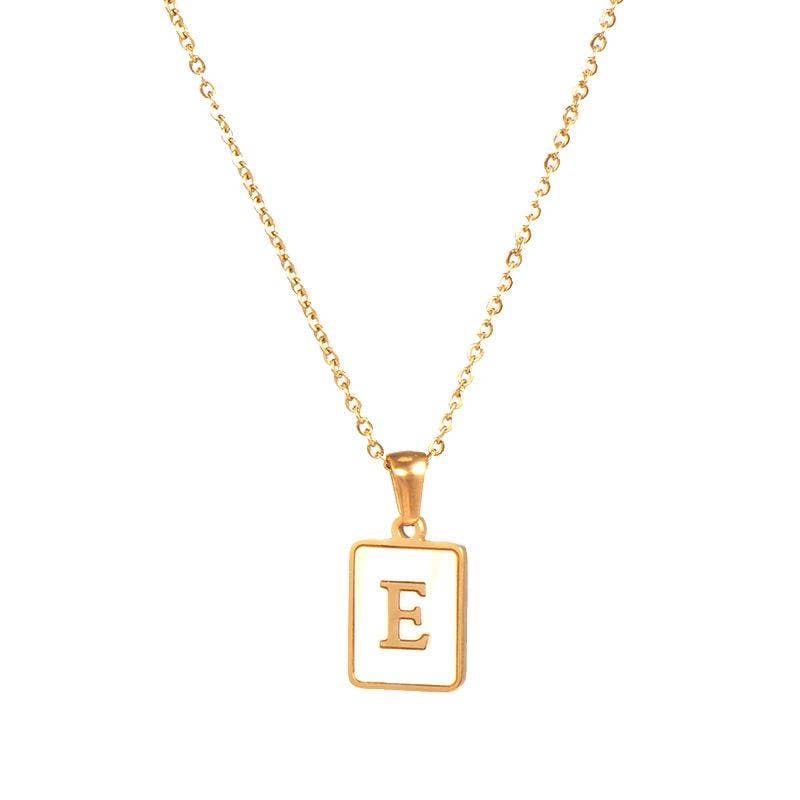 Mio Queena - Wholesale Pendant/Charm Necklace - Square Initial 18K Gold-plated Stainless Steel Necklace -FGS8