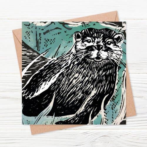 The Littlest Falcon – wholesale Everyday greeting card – Otter Everyday Linoprint Greeting Card0