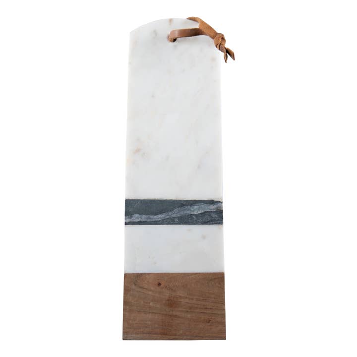 Foreside Home & Garden - Wholesale Cutting Board - Otis Small White Marble and Wood Kitchen Serving Board1