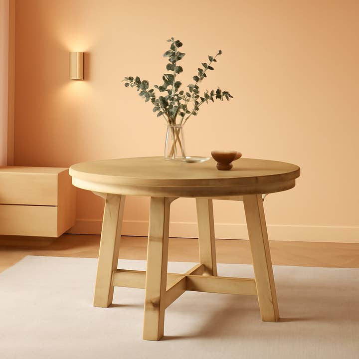 Extendable Round Wood Dining Table Farmhouse Style for wholesale by ShipItFurniture