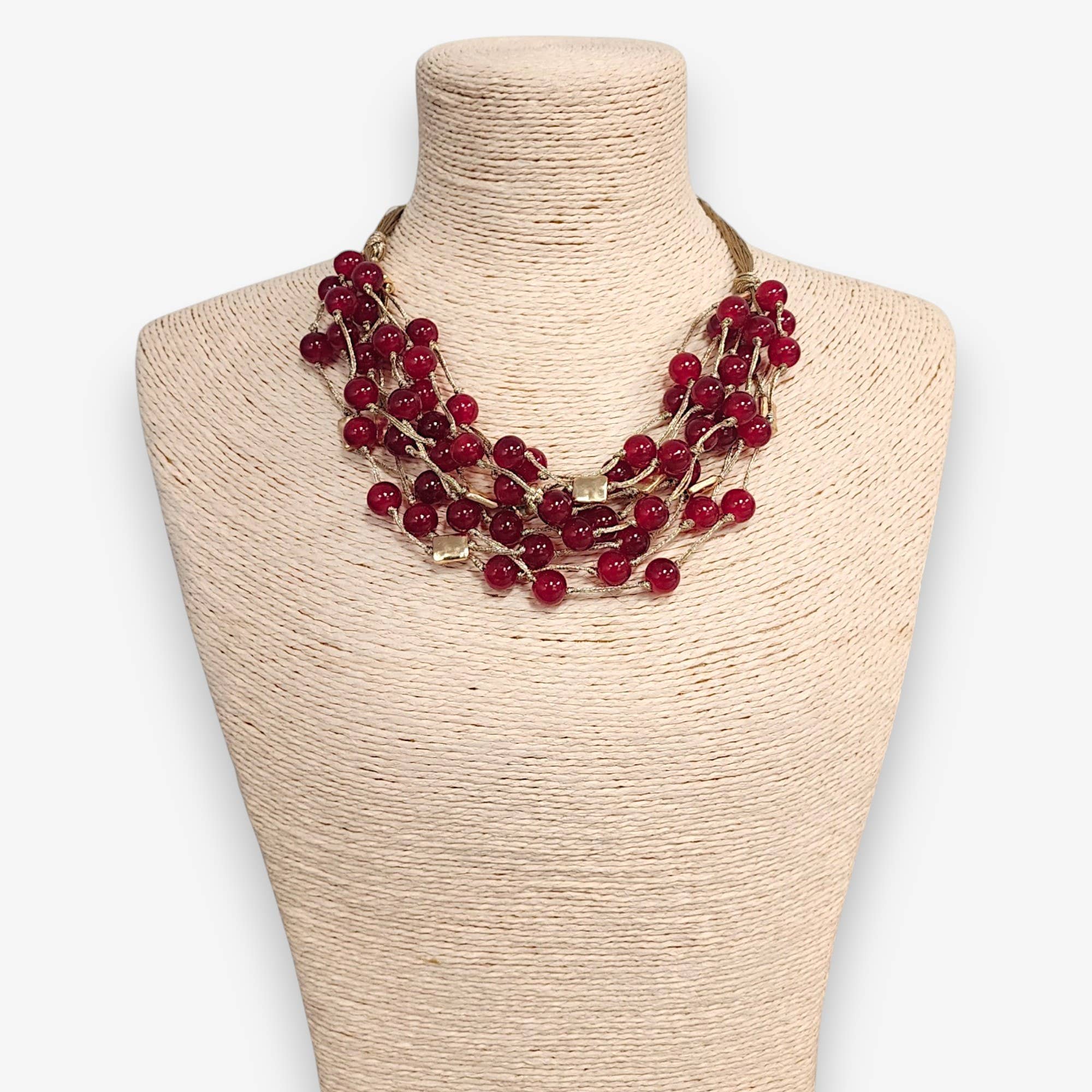 Bijoux Envie Statement Jewelry – wholesale Beaded/pearl necklace – Chunky Ruby Red Beaded Necklace | Handmade Statement Jewelry2