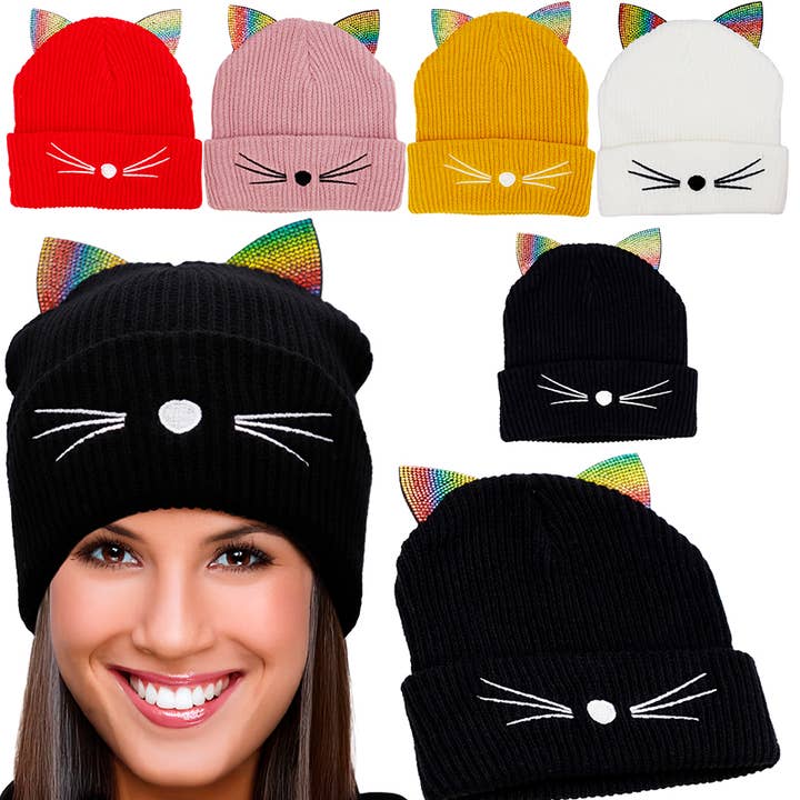 Rainbow Pride Bling Kitty Cat Ear Knitted Beanie and other Purchase Wholesale assorted rhinestones. Free Returns & Net 60 Terms on Faire trending on Faire.