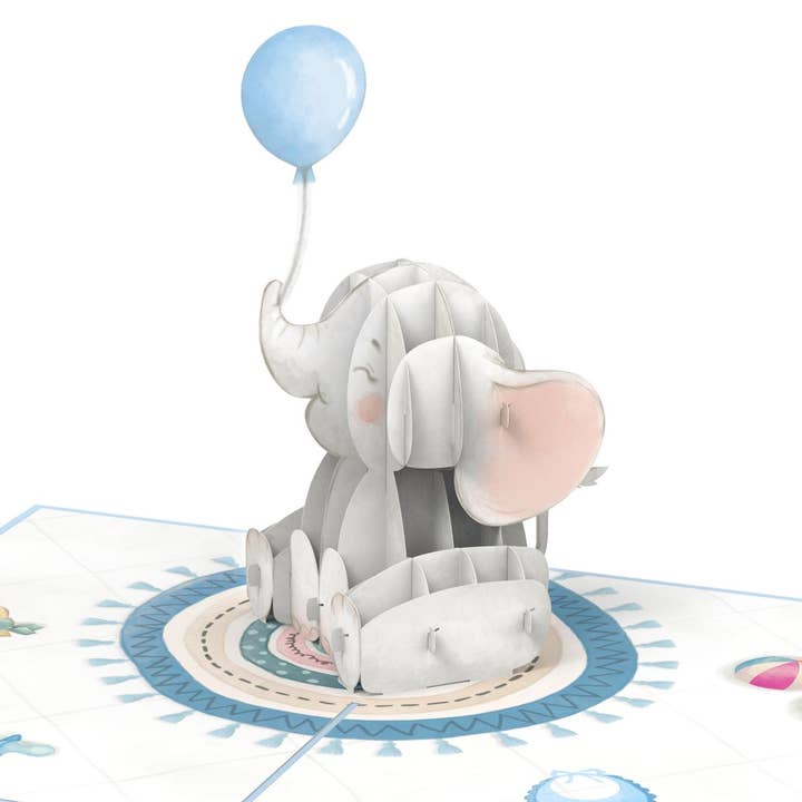 Carte pop-up pour bébé éléphant (bleue) pour la vente par papercrush