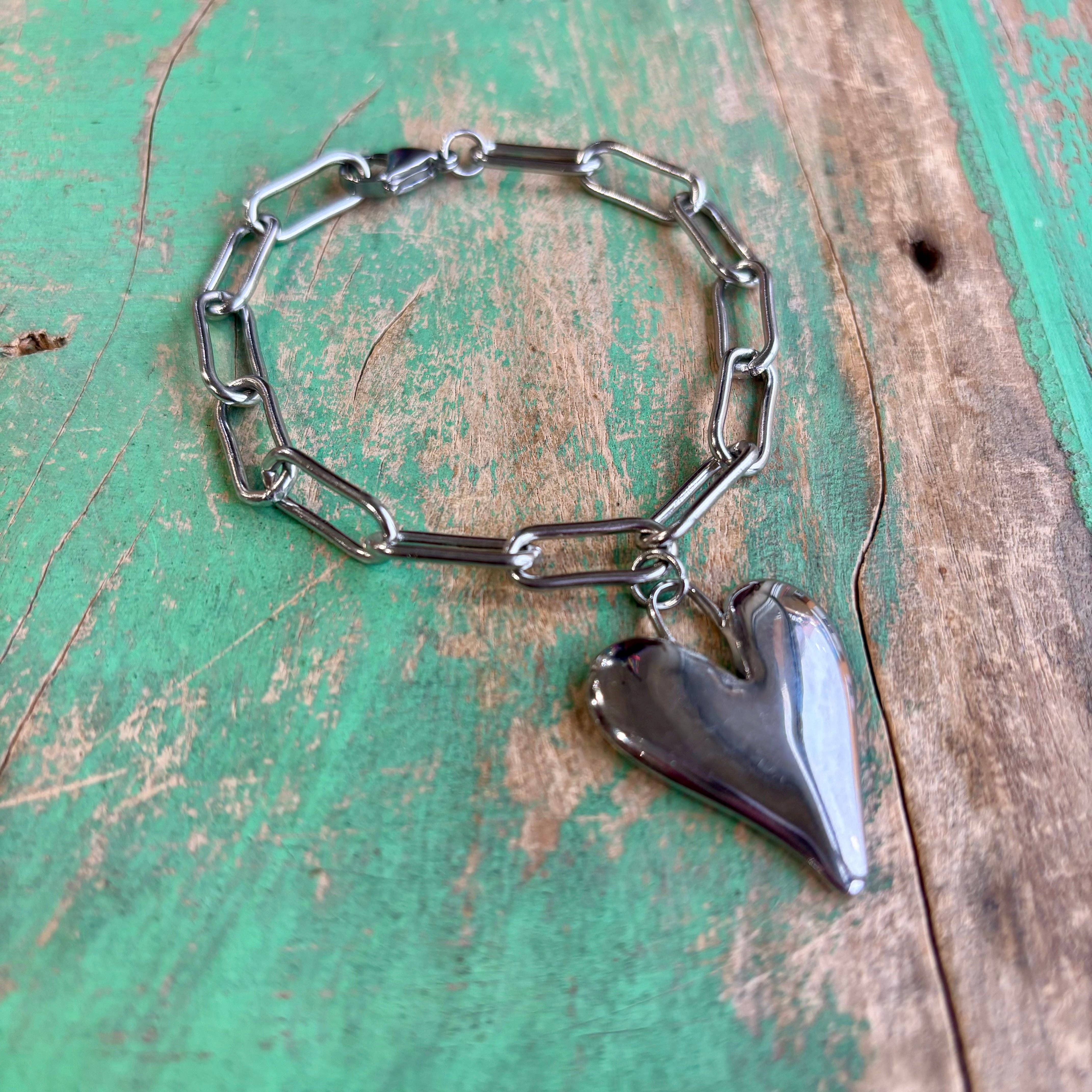 Love and Honor Jesus LLC - Venta al por mayor Pulseras de abalorios/colgantes - Pulsera Puffy Heart de acero inoxidable1