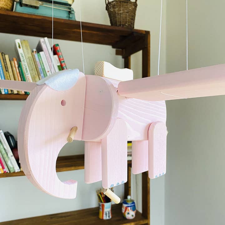 Mrozci - Wholesale Baby Mobile - Pink Elephant Flying Wooden Mobile - Baby Girl Nursery Decor2