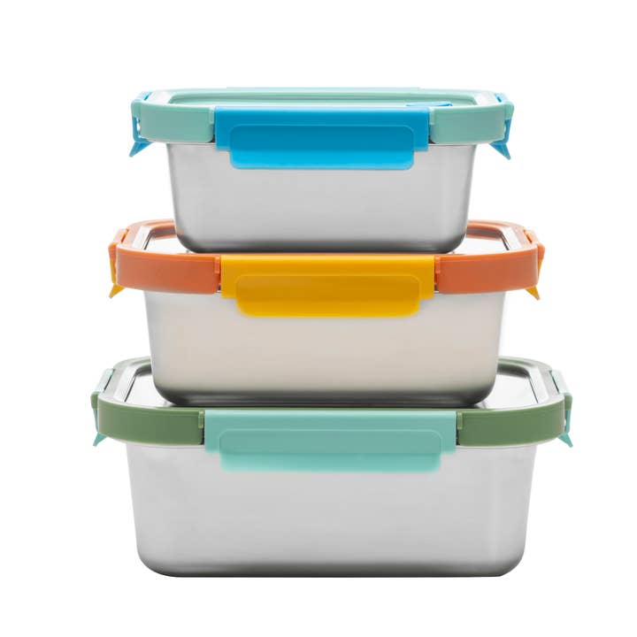 Genicook Product LLC - Wholesale Food Storage Container - Genicook Mix & Match Stainless Steel Microwave Safe Container Set with Glass Lids