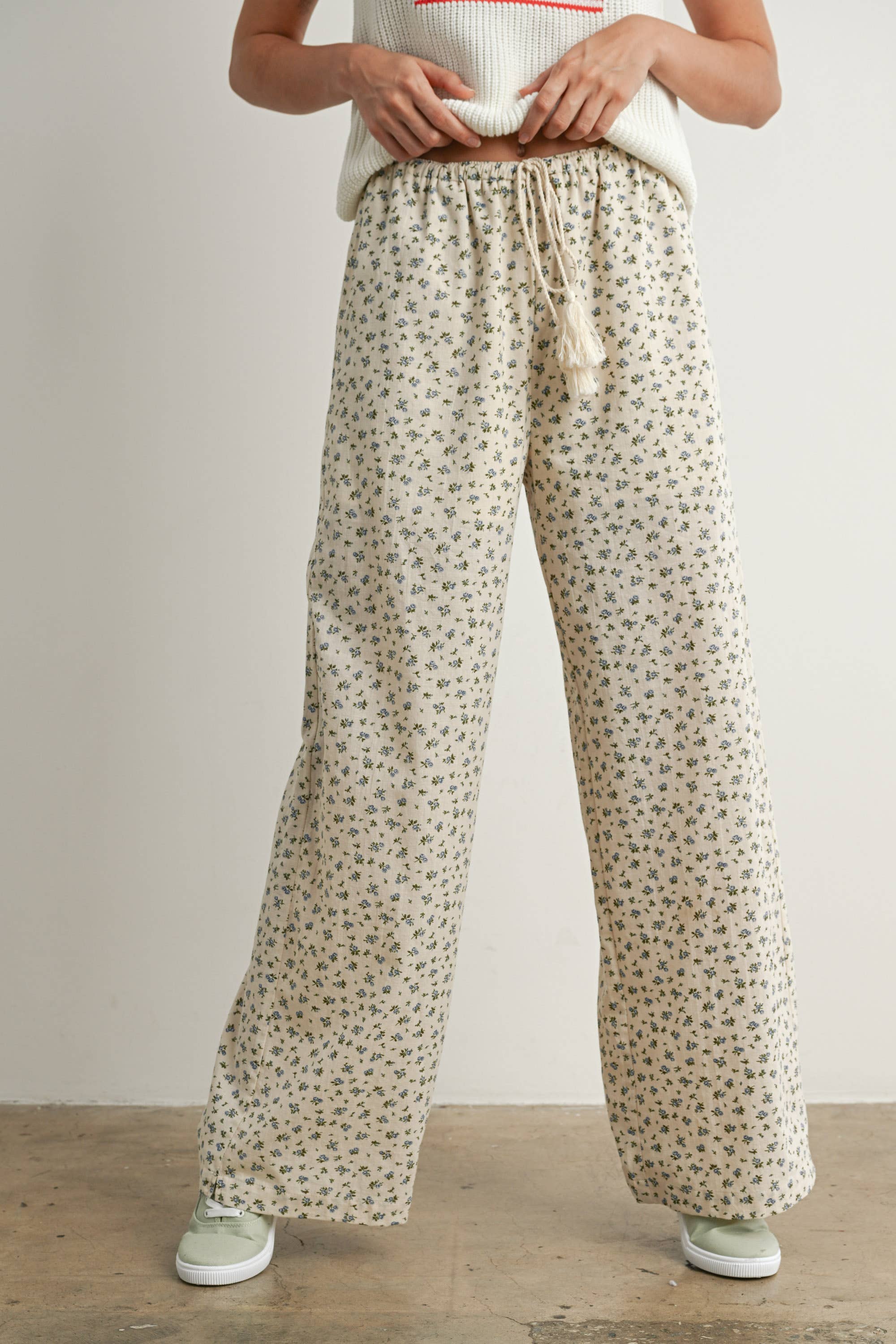 BUTTERMELON - Wholesale Pants - Women's - Floral Print Drawstring Pants - BMP78143