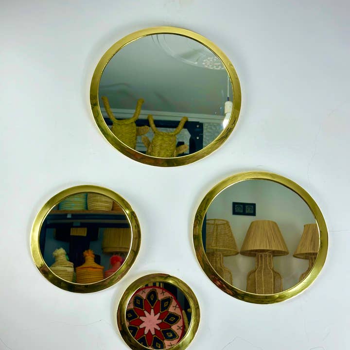 Set of 4 Brass Mirrors, Moroccan Round Mirror for wholesale by Mikwi