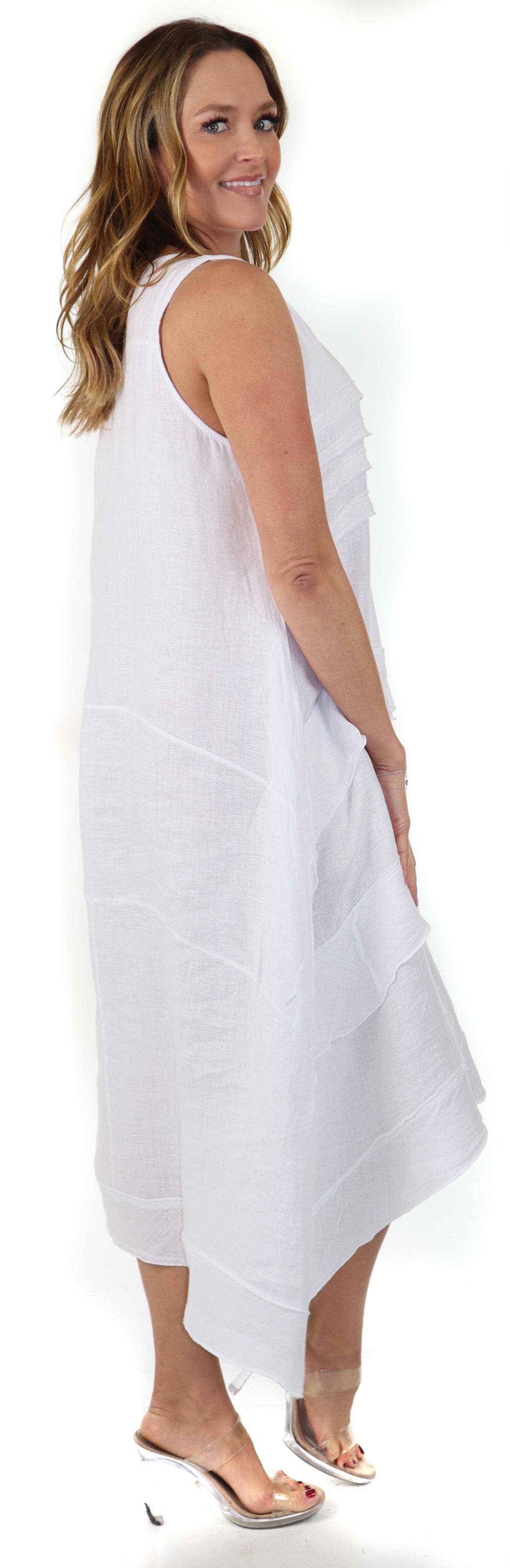 LINEN AND GAUZE - Wholesale Dress - Women's - Layered and Artsy, pure linen Asymmetrical Summer dress7