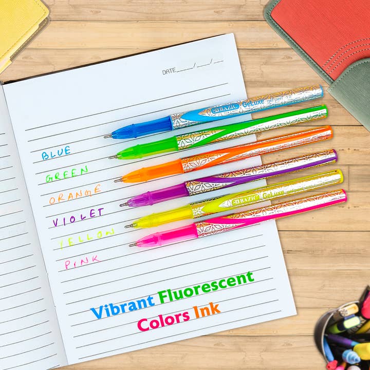 BAZIC Products - Wholesale Pen - GeLuxe 6 Fluorescent Color Gel Roller Pen3