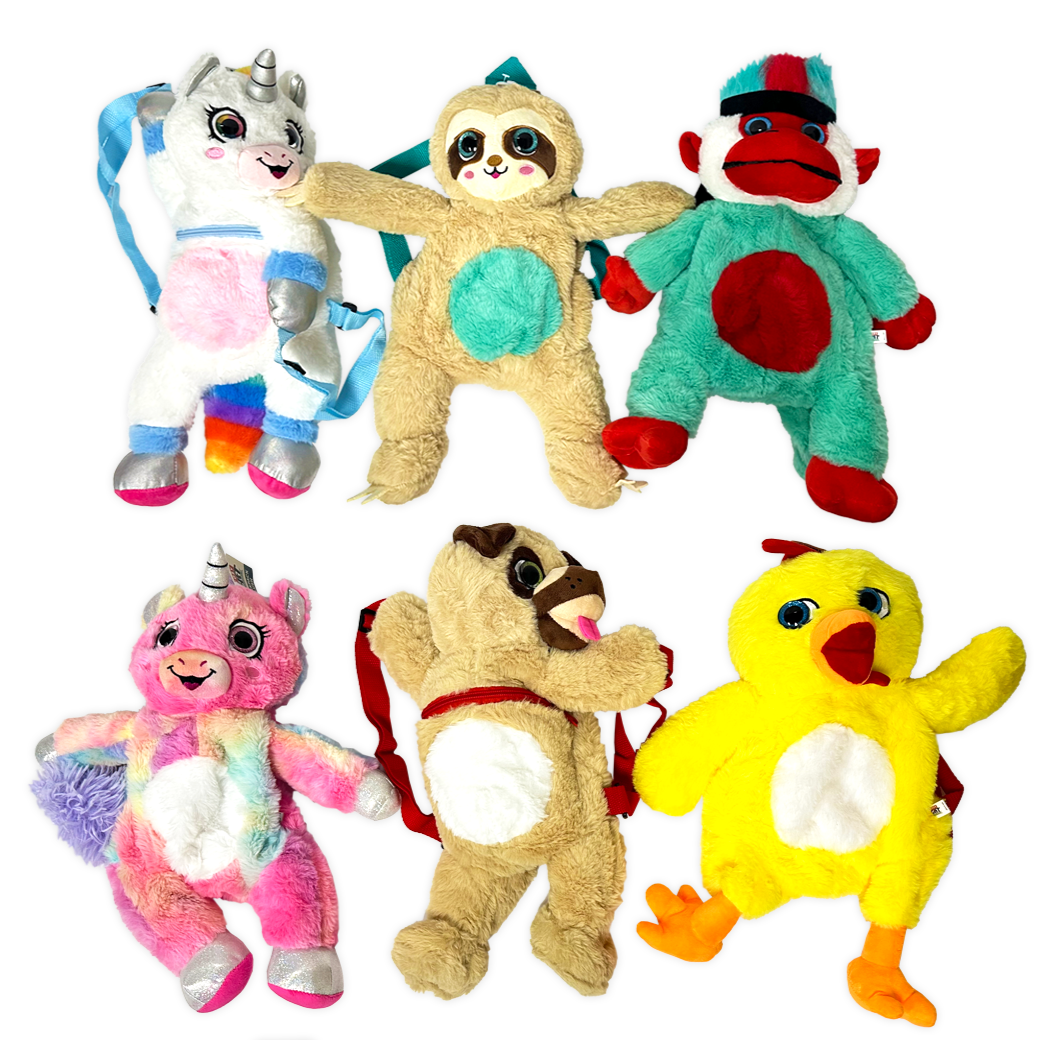 Novelty Closeout - Wholesale Backpack - Kids - Kids Plush Backpack Animal Theme Bulk Assortment0