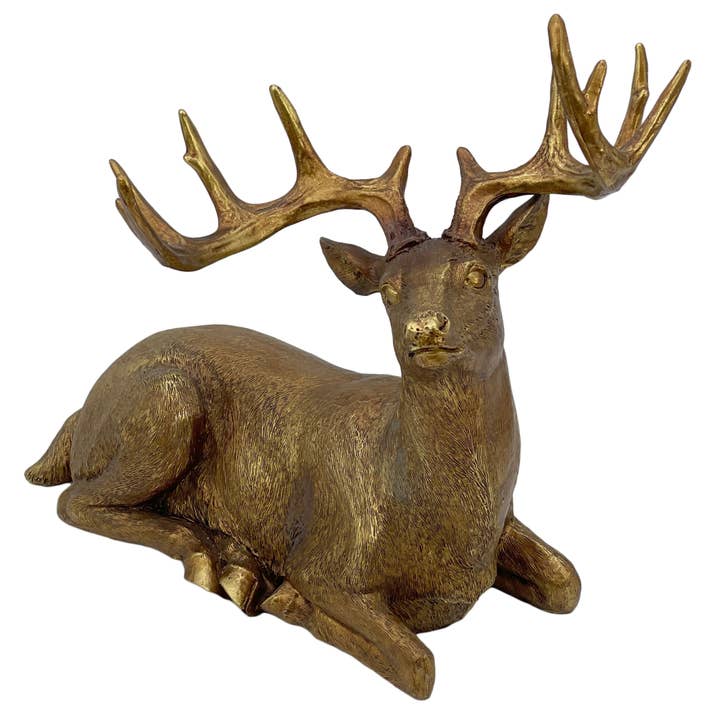 Galt International Company - Wholesale Christmas Decoration - Gold Resin Reindeer Statue Holiday Christmas Decor 14.5"