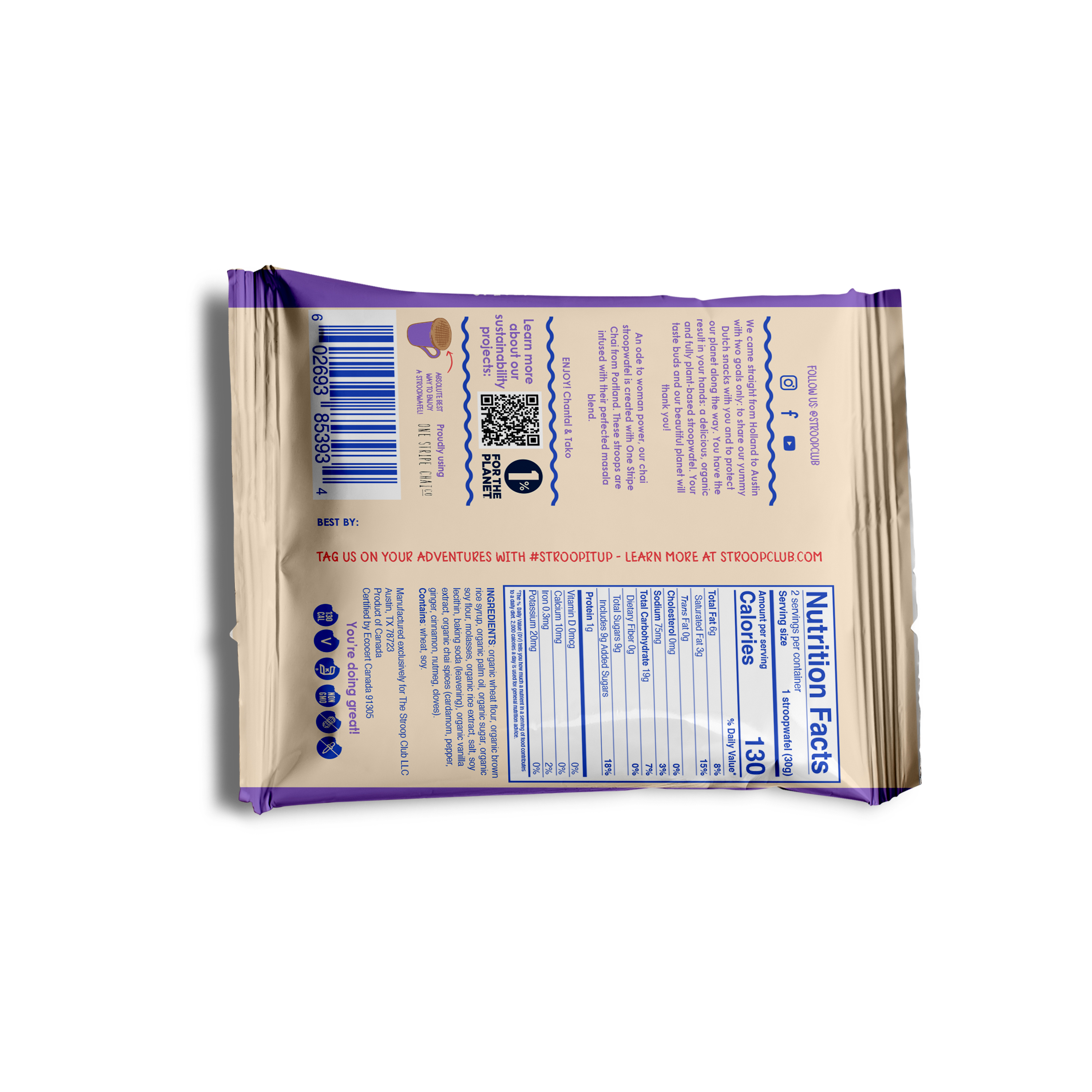 Stroop Club - Wholesale Cookie - Chai Caramel Organic and Plant-Based Stroopwafel 2-pack2